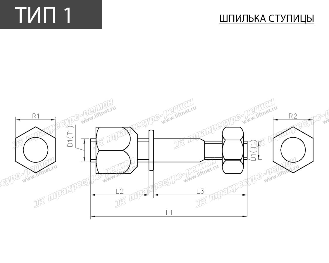 Шпилька ВМ с гайками 228A3-02031